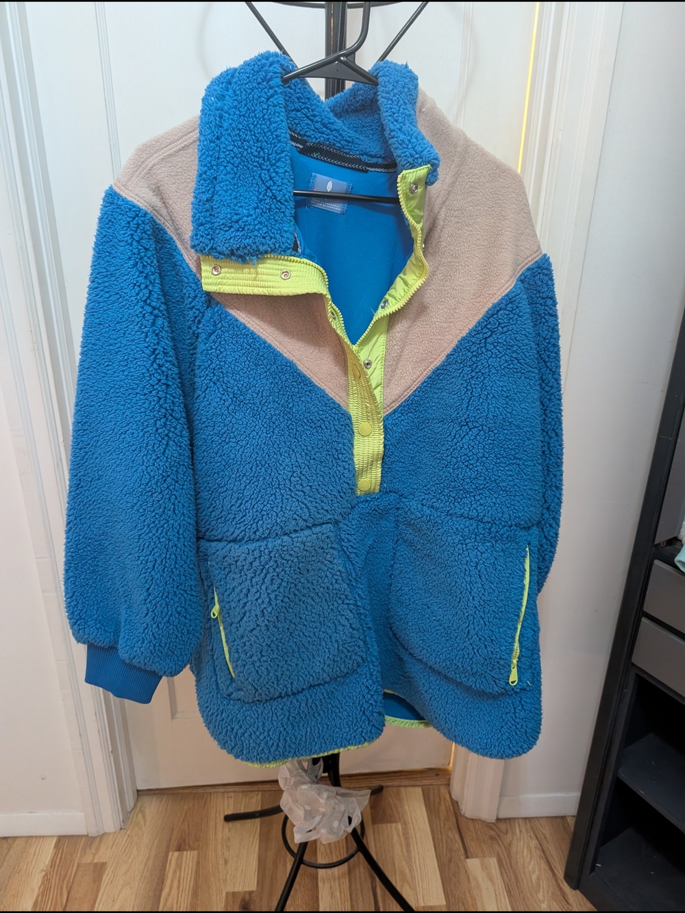 FP Movement by Free People Blue Neon Green Fleece Jacket Size Large